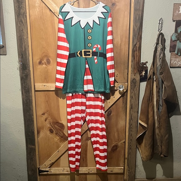 Other - Festive Green and Red Striped Women's Pajama Set